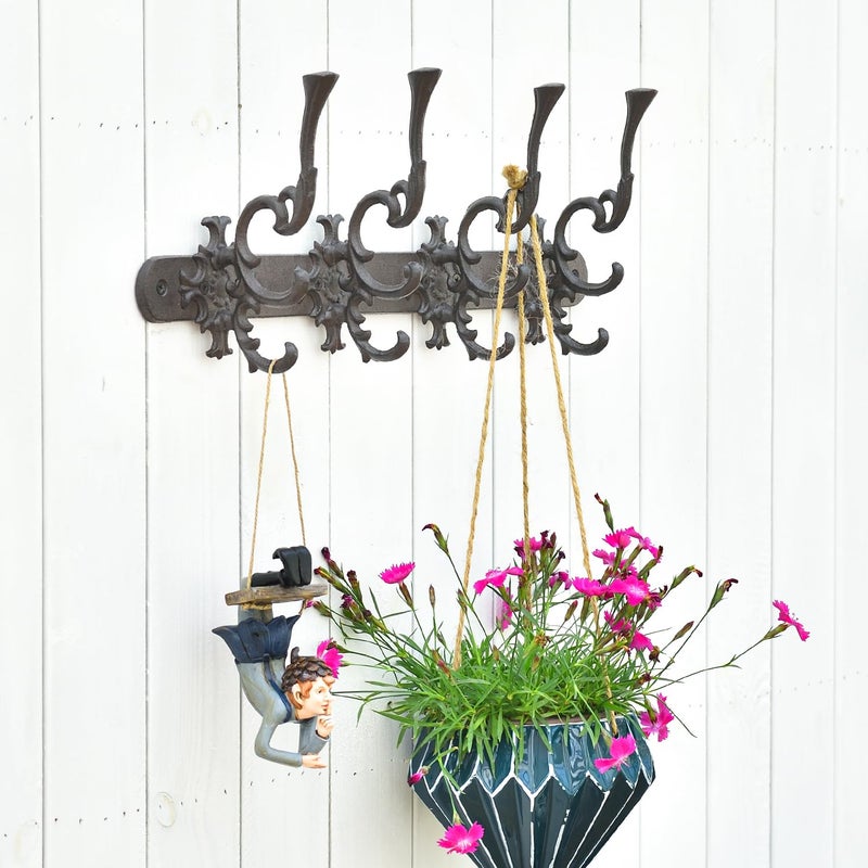 Sungmor Vintage Cast Iron Wall Hook Rack - Ornate 4-Hooks Coat and Hat Organizer - Heavy Duty Decorative Hanger for Entryway, Bathroom, or Mudroom - Retro Court Style & Rustic Bronze Finish - Image 4